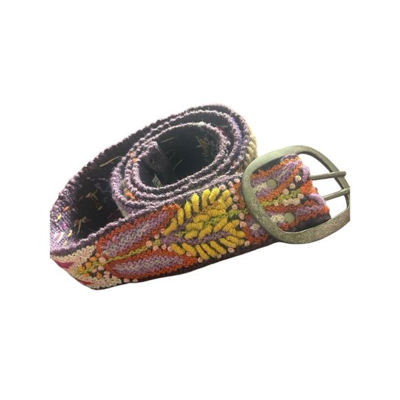 Jenny Krauss Dark Green Multicolor Floral Embroidered Wool Belt Size L - Picture 4 of 5